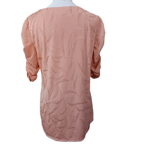 NEW‎ JM COLLECTION Dressy Blouse Tunic Top Medium Peachy Pink Shiny Stretchy - Picture 3 of 9